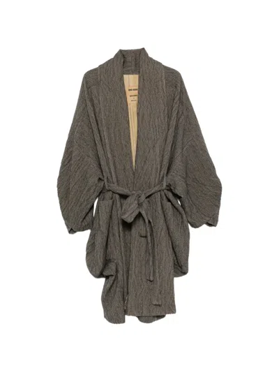 Uma Wang Herringbone-pattern Belted Coat In Gray