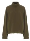 Uma Wang High Neck Cashmere Sweater With Distressed Hem In Green