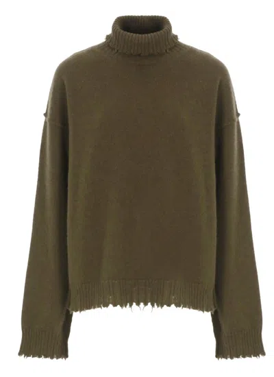 UMA WANG HIGH NECK CASHMERE SWEATER WITH DISTRESSED HEM