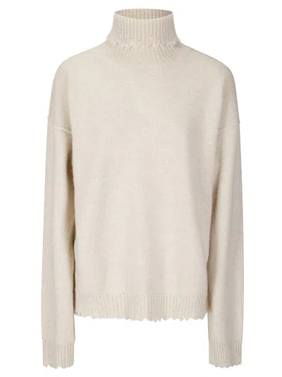 UMA WANG HIGH NECK CASHMERE SWEATER WITH FRAYED EDGES