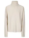 Uma Wang High Neck Cashmere Sweater With Frayed Edges In White