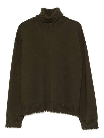 Uma Wang High-neck Frayed-hem Sweater In Brown