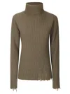 Uma Wang High Neck Rib Sweater In Green