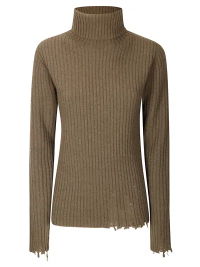 Uma Wang High Neck Rib Top In Brown