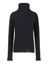 Uma Wang Knitwear Turtleneck Ribbed Distressed Hem Long Sleeves In Black