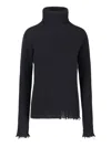 Uma Wang Knitwear Turtleneck Ribbed Distressed Hem Long Sleeves In Black