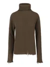 Uma Wang Ribbed Turtleneck Top Distressed Hem In Brown