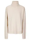 Uma Wang High Neck Cashmere Sweater With Frayed Edges In Neutral