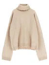 Uma Wang High-neck Frayed-hem Sweater In Brown