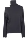 Uma Wang Asymmetric Long Sleeve Turtleneck Knit Top In Blue