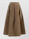 Uma Wang High Waist Pleated Midi Skirt With Side Pockets In Brown