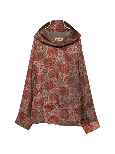 Uma Wang Hooded Floral Print Top In Brown