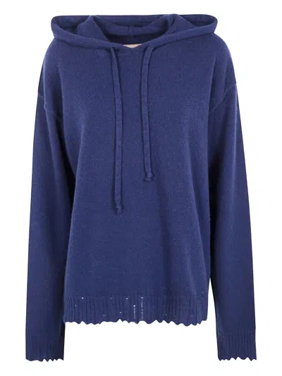 Uma Wang Hooded Scalloped-hem Sweater In Blue