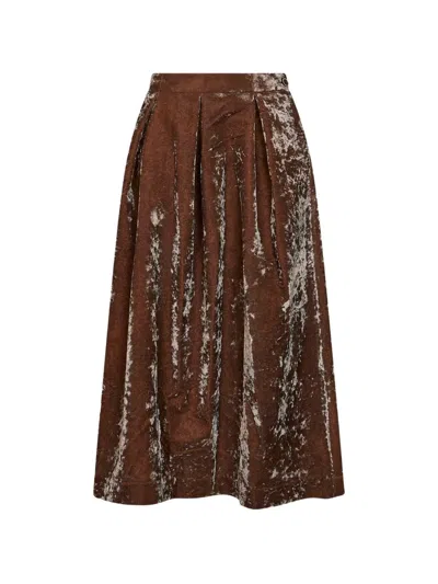 Uma Wang Inverted-pleat Flared Midi Skirt In Brown