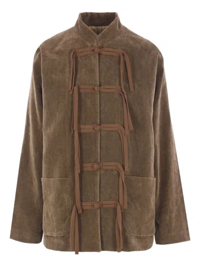 Uma Wang Kippy Jkt Velvet Effect Jacket In Brown