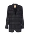 Uma Wang Check Pattern Longline Jacket V-neck In Black