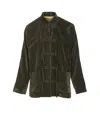 Uma Wang Velvet Texture High Collar Jacket With Button Detailing In Green