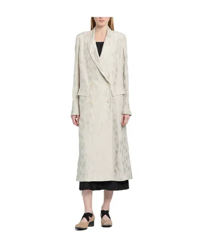 Uma Wang Jacquard Ruched-detail Double-breasted Coat In White