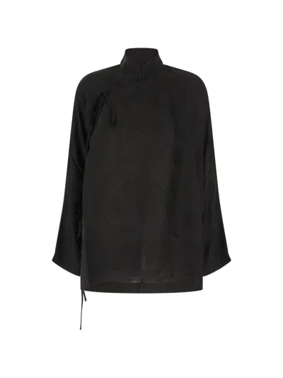 Uma Wang Jacquard Tie-fastening Top In Black