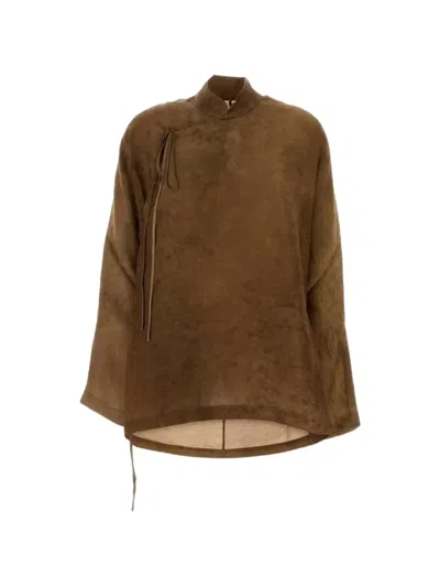 Uma Wang Jacquard-woven Side-tie Jacket In Brown