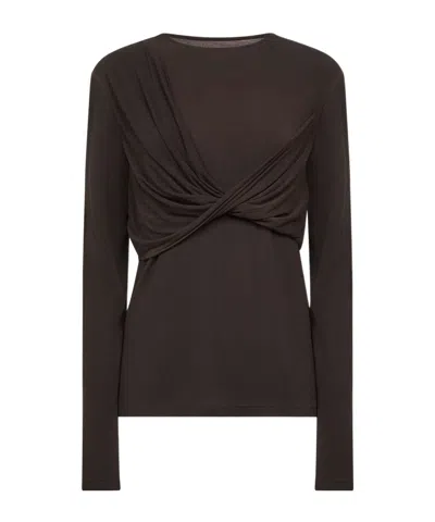 Uma Wang Jersey Top With Twisted Detail In Brown