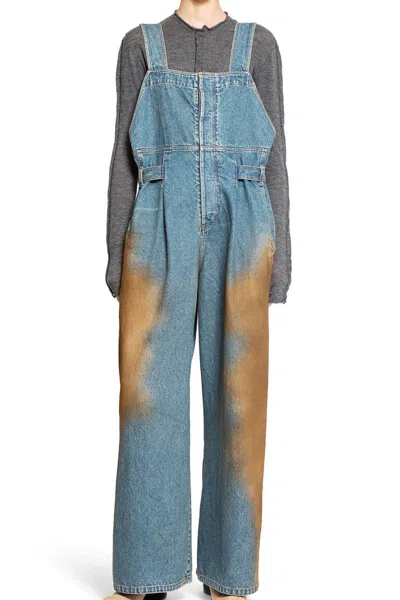 Uma Wang Blue And Brown Cotton Jumpsuit In Multi