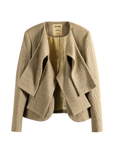 Uma Wang Kebbl Herringbone-pattern Draped Jacket In Brown