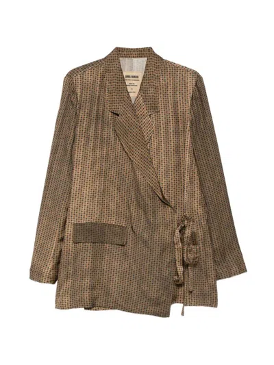Uma Wang Khloe Belted Jacket With Geometric Pattern In Brown