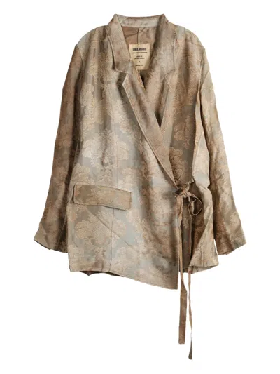 Uma Wang Brocade Wrap Blazer In Brown