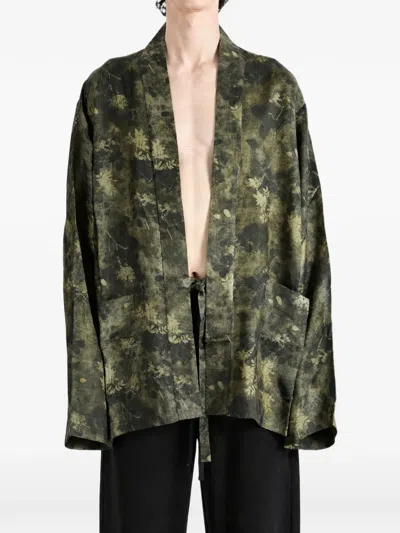 Uma Wang Khloe Floral-print Tie-fastening Jacket In Green