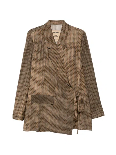 Uma Wang Khloe Geometric-pattern Belted Jacket In Neutral