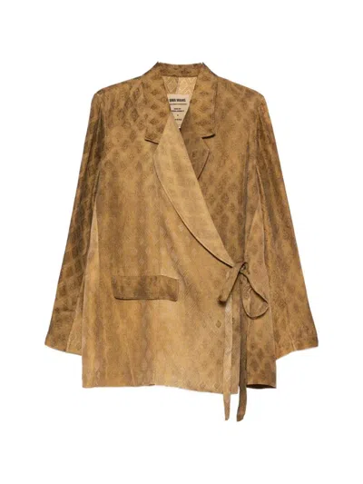 Uma Wang Khloe Wrap Jacket Floral Pattern Pockets In Brown