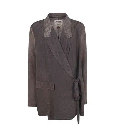Uma Wang Printed Wrap Jacket In Brown