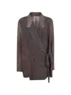 Uma Wang Printed Wrap Jacket In Brown