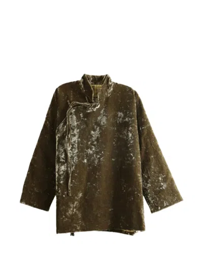 Uma Wang Kika Crushed-velvet Tie-fastening Jacket In Green