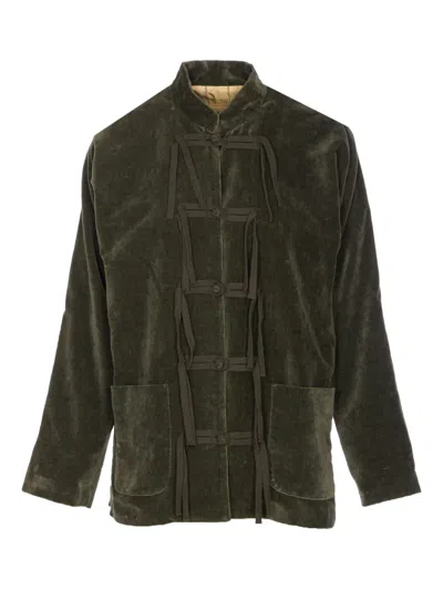 Uma Wang Kippy Frog-closure Velvet Jacket In Black