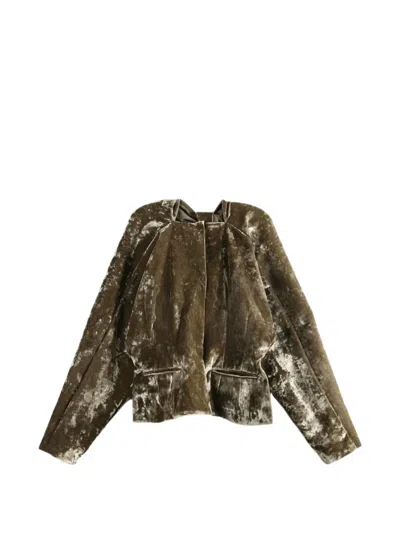 Uma Wang Klarr Crushed-velvet Pleated Jacket In Green