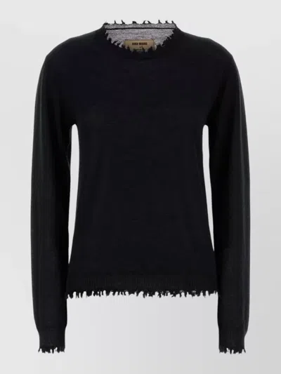 Uma Wang Knit Crew Neck Sweater Frayed Edges In Black