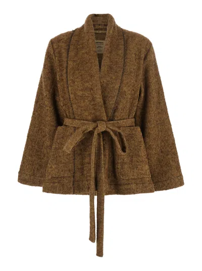 Uma Wang Kobina Jkt Cropped Jacket In Virgin Wool Alpaca Cotton Blend In Brown