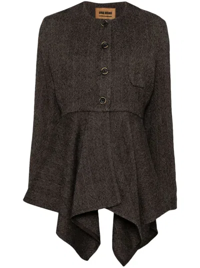 Uma Wang Koney Asymmetric-hem Jacket In Uw092 Black/tan