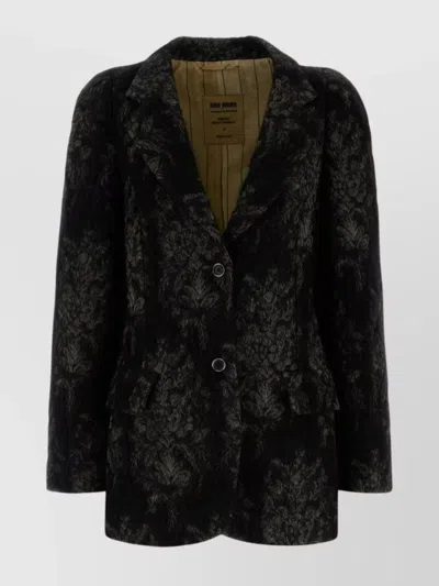Uma Wang Kruno Blazer With Embroidered Angora Blend In Brown