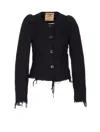 Uma Wang Distressed Frayed Hem Jacket With Front Pockets In Black