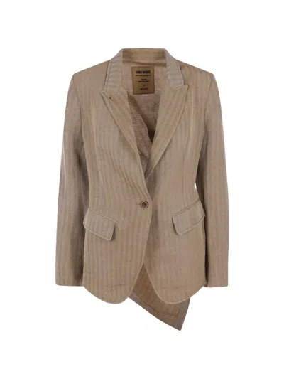 Uma Wang Kylie Herringbone-pattern Asymmetric Blazer In Brown