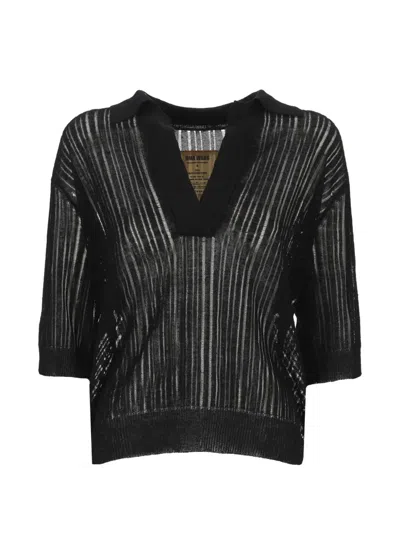 Uma Wang Ladder-stitch V-neck Sweater In Black