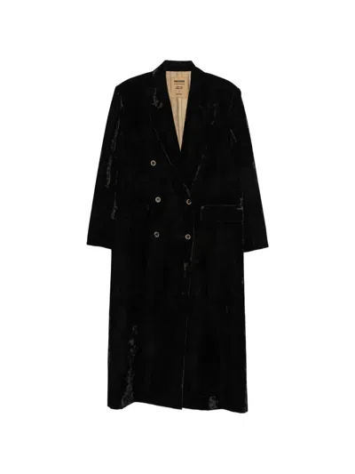 Uma Wang Lassie Crushed-velvet Double-breasted Coat In Black