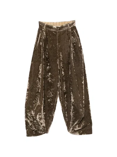 Uma Wang Lassie Velvet-effect Wide-leg Trousers In Green