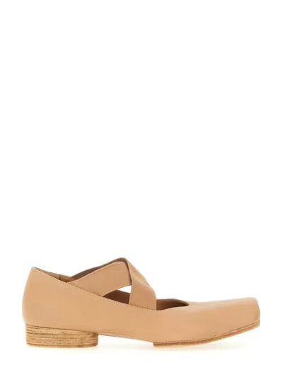 Uma Wang Leather Ballerina Flats With 2 Cm Heel In Powder