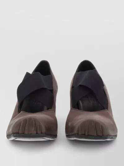Uma Wang Leather Ballerina Pumps Square Toe Block Heel In Brown
