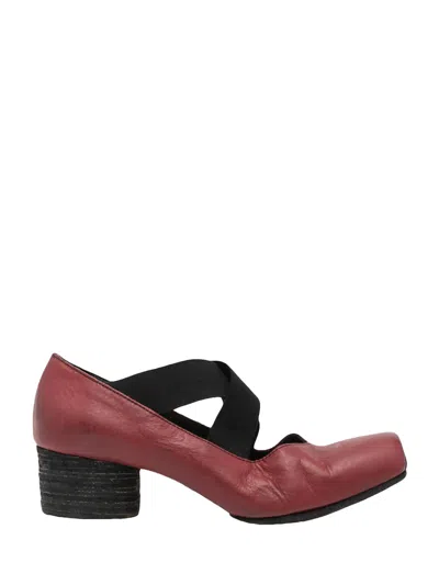 Uma Wang Leather Block Heel With Crossover Strap Heels In Burgundy