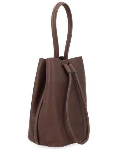 Uma Wang Leather Bucket Bag With Top Handle And Drawstring Closure In Brown